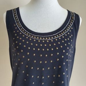 Black beaded and metal studded tank top women's size extra large XL